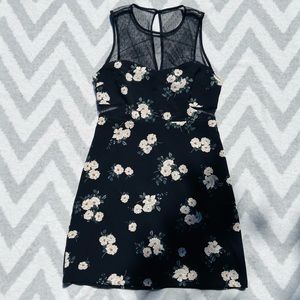 Express | Floral Print With A Sweetheart Mesh Neckline Black Dress